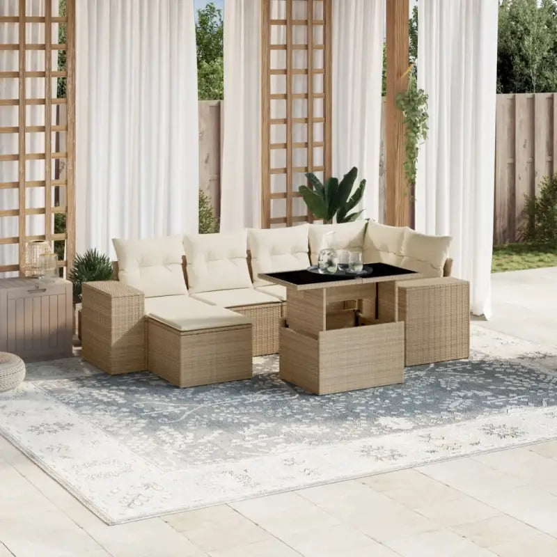 Tuinset met beige materiaal en gepoedercoat staal afmetingen - beige en crèmekleurig / zonder opbergruimte - Tuinsets