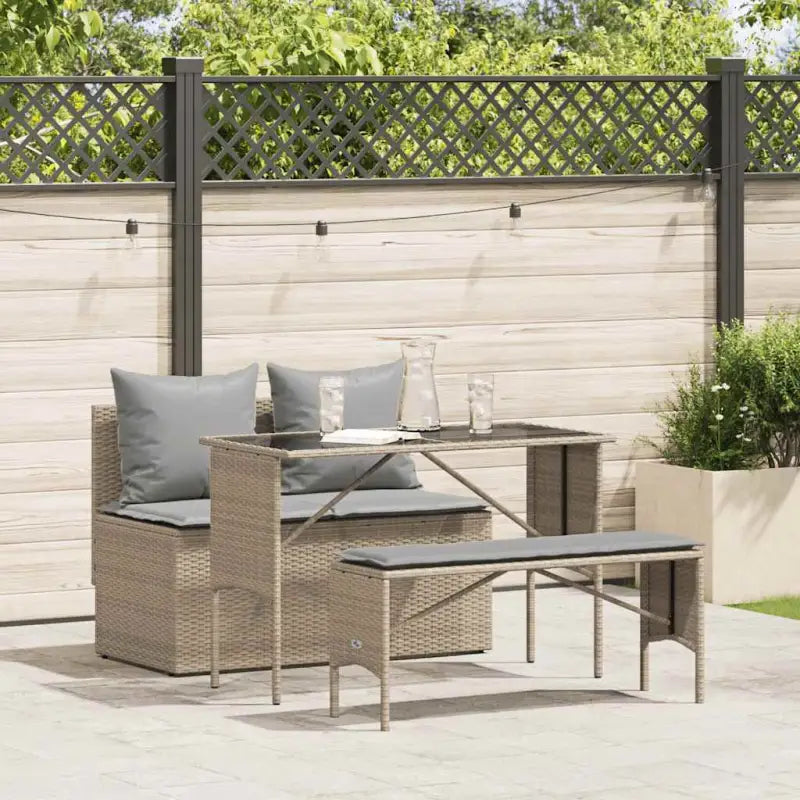 Tuinset met beige materiaal en gepoedercoat staal afmetingen - beige en lichtgrijs / tempered glass - Tuinsets