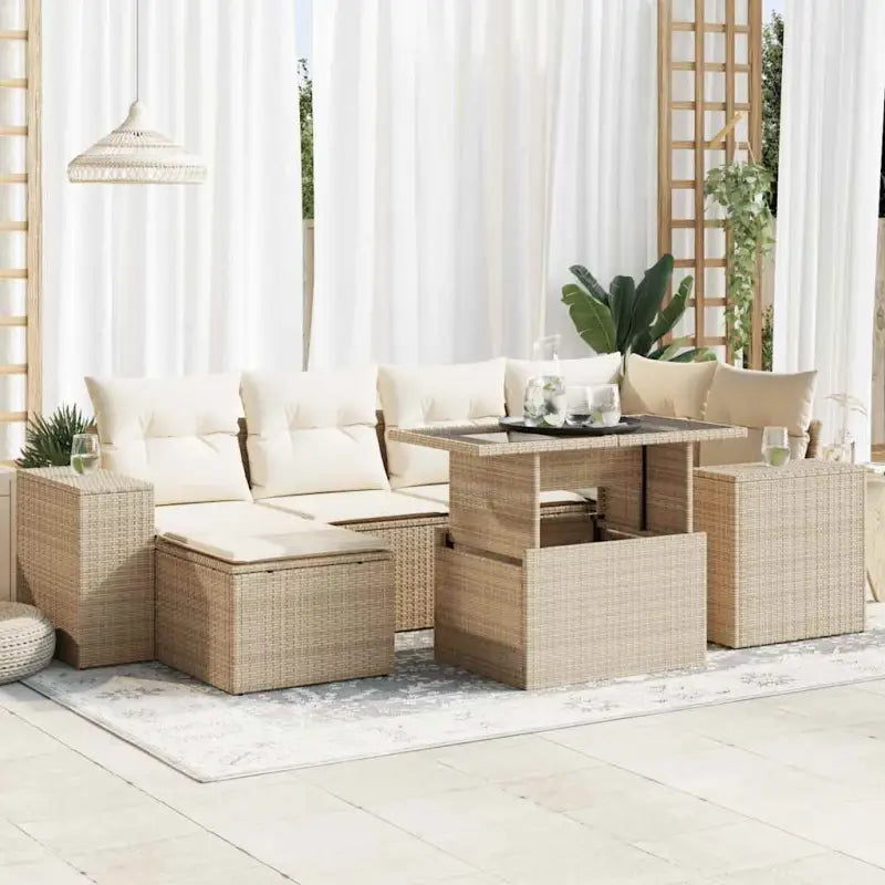 Tuinset met beige materiaal en gepoedercoat staal afmetingen - beige en crèmekleurig / met opbergruimte - Tuinsets