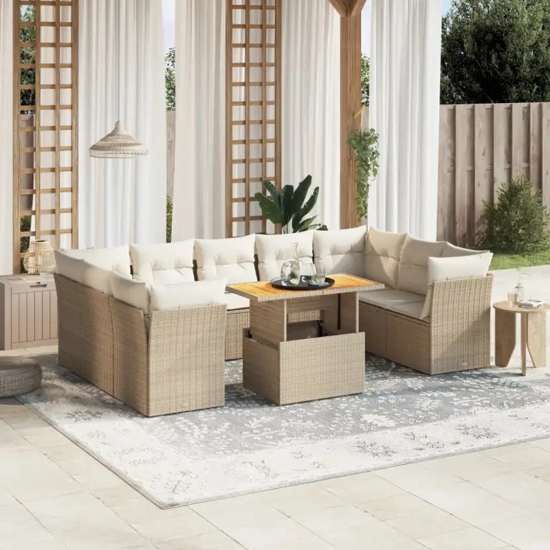 Tuinset met beige materiaal en gepoedercoat staal afmetingen - beige en crèmekleurig / 5x midden + 4x hoek + Tafel