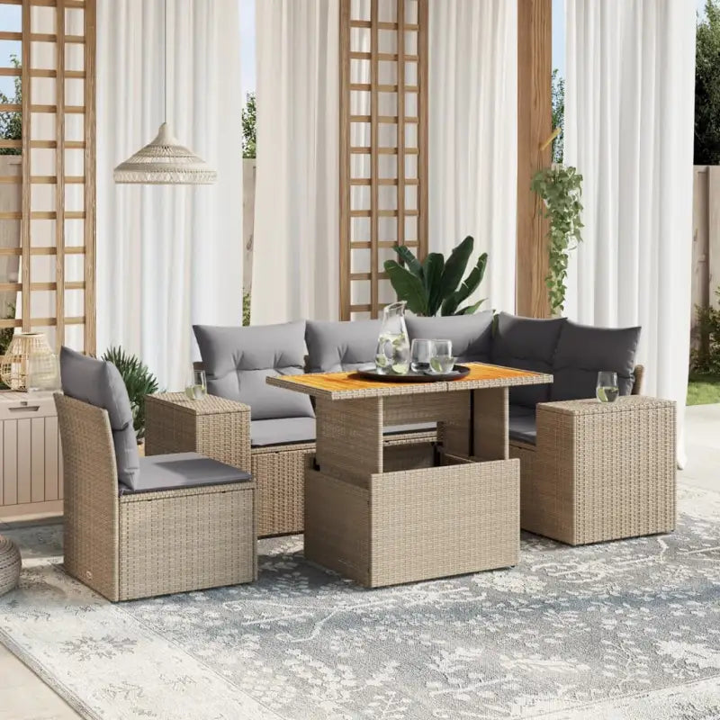 Tuinset met beige materiaal en gepoedercoat staal afmetingen - beige en lichtgrijs / Tafel + 3x hoek + 2x midden