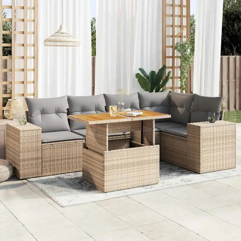 Tuinset met beige materiaal en gepoedercoat staal afmetingen - beige en lichtgrijs / 3x hoek + Tafel + 2x midden