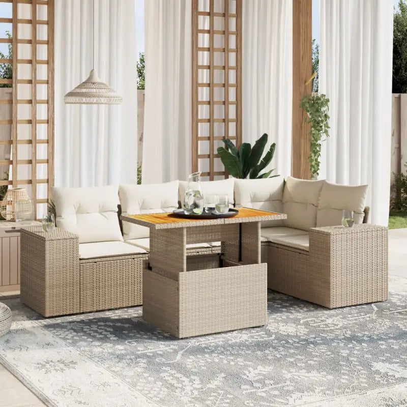 Tuinset met beige materiaal en gepoedercoat staal afmetingen - beige en crèmekleurig / 2x midden + 3x hoek + Tafel