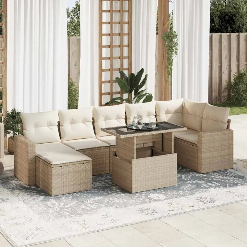 Tuinset met beige materiaal en gepoedercoat staal afmetingen - beige en crèmekleurig / met opbergruimte - Tuinsets