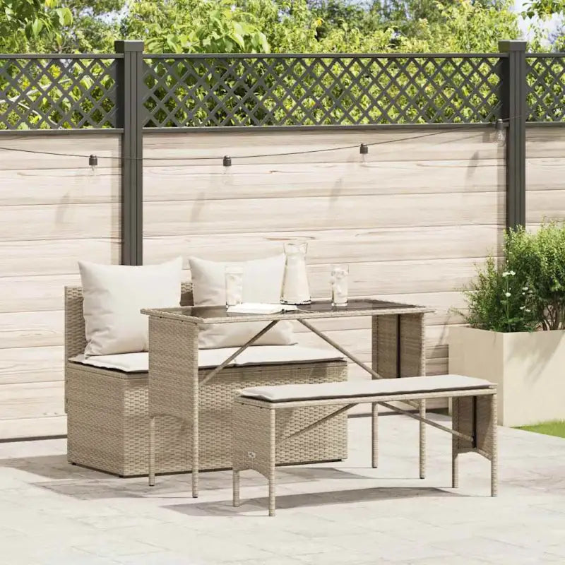 Tuinset met beige materiaal en gepoedercoat staal afmetingen - beige en crèmewit / tempered glass - Tuinsets