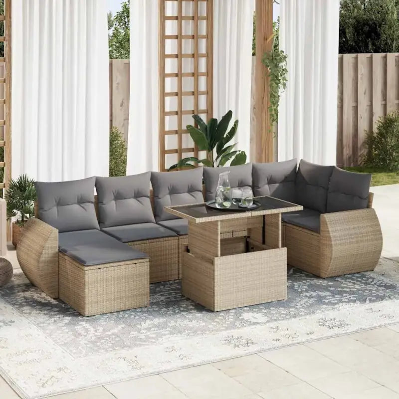 Tuinset met beige materiaal en gepoedercoat staal afmetingen - Beige en grijs / met opbergruimte - Tuinsets
