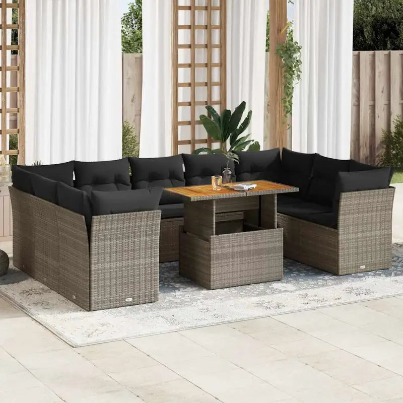 Tuinset met beige materiaal en gepoedercoat staal afmetingen - Grijs / Tafel + 4x hoek + 5x midden - Tuinsets