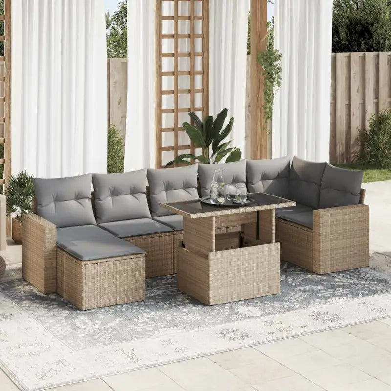 Tuinset met beige materiaal en gepoedercoat staal afmetingen - Beige en grijs / met opbergruimte - Tuinsets