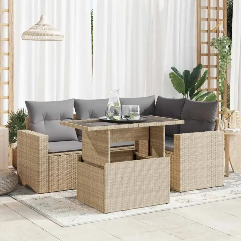 Tuinset met beige materiaal en gepoedercoat staal afmetingen - Beige en grijs / met opbergruimte - Tuinsets