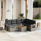 Tuinset met beige materiaal en gepoedercoat staal afmetingen - grijs en donkergrijs / 3x hoek + 3x midden + voetensteun