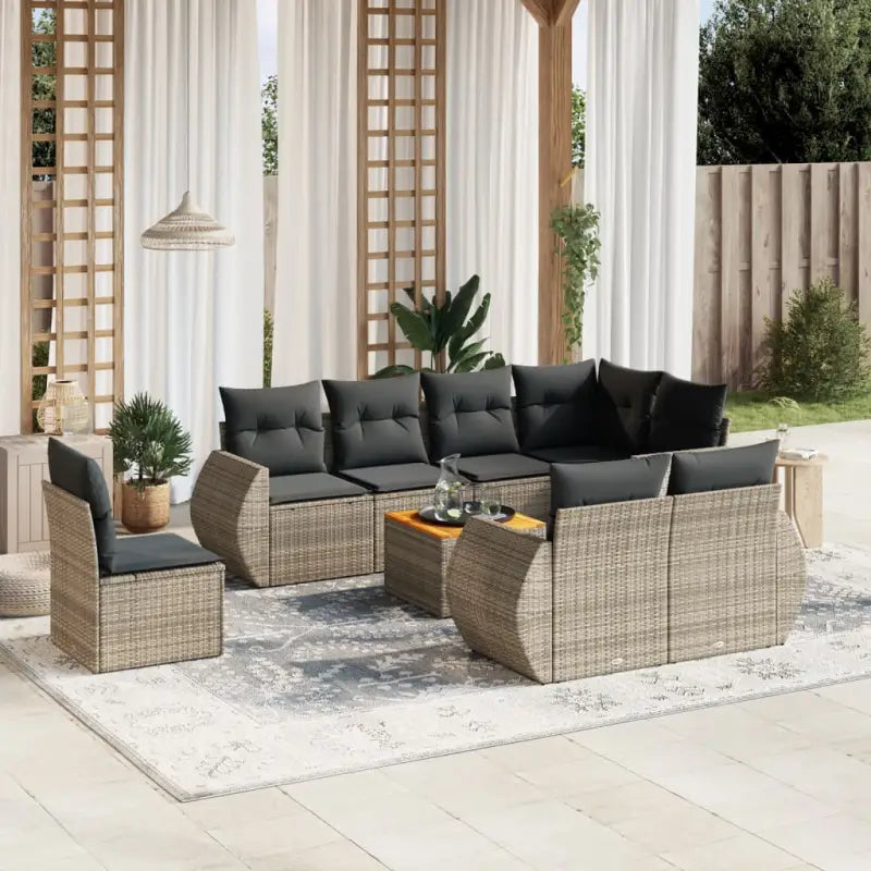Tuinset met beige materiaal en gepoedercoat staal afmetingen - Grijs / Tafel + 3x midden + hoek - Tuinsets