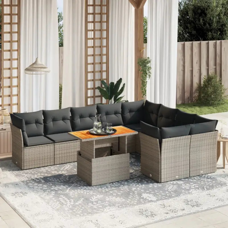 Tuinset met beige materiaal en gepoedercoat staal afmetingen - Grijs / 4x hoek + 5x midden + Tafel - Tuinsets