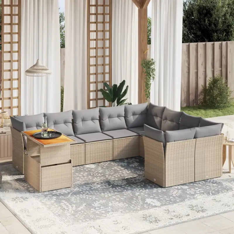 Tuinset met beige materiaal en gepoedercoat staal afmetingen - Beige en grijs / Tafel + 5x midden + 4x hoek - Tuinsets