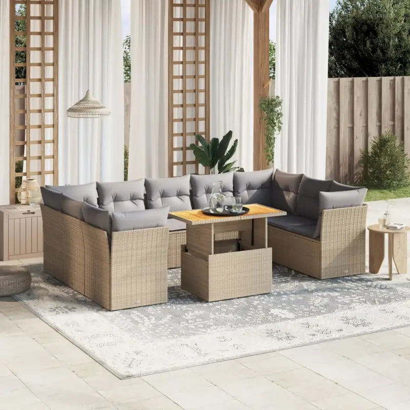 Tuinset met beige materiaal en gepoedercoat staal afmetingen - Beige en grijs / 5x midden + 4x hoek + Tafel - Tuinsets