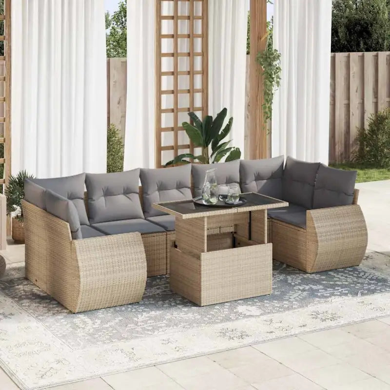 Tuinset met beige materiaal en gepoedercoat staal afmetingen - Beige en grijs / met opbergruimte - Tuinsets