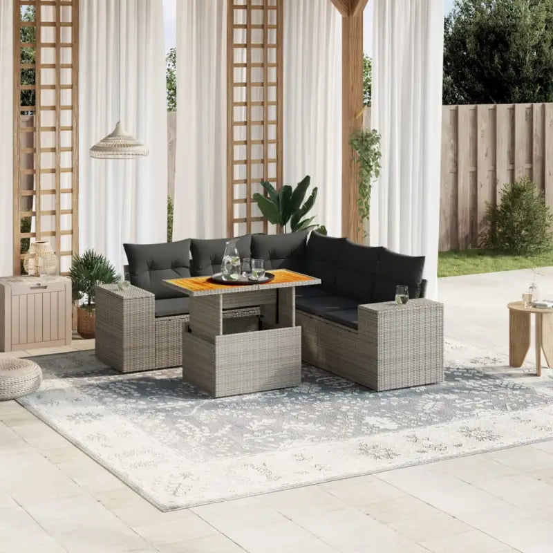 Tuinset met beige materiaal en gepoedercoat staal afmetingen - grijs en donkergrijs / 3x hoek + 2x midden + Tafel