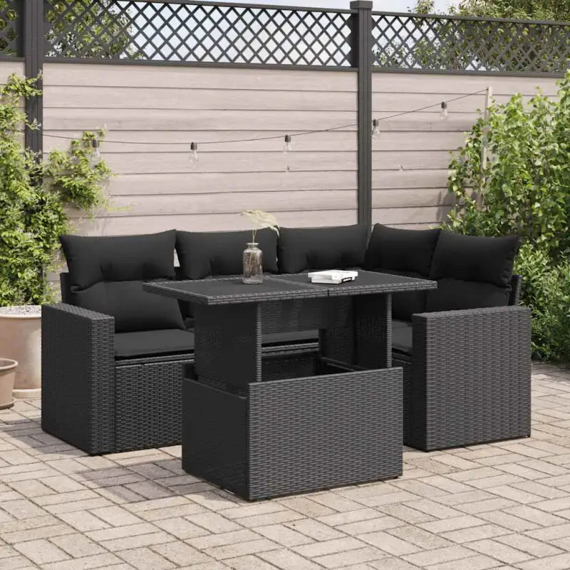 Tuinset met beige materiaal en gepoedercoat staal afmetingen - Zwart / met opbergruimte - Tuinsets