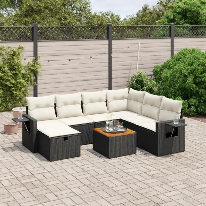 Tuinset met beige materiaal en gepoedercoat staal afmetingen - Zwart en crème / 3x hoek + 3x midden + voetensteun