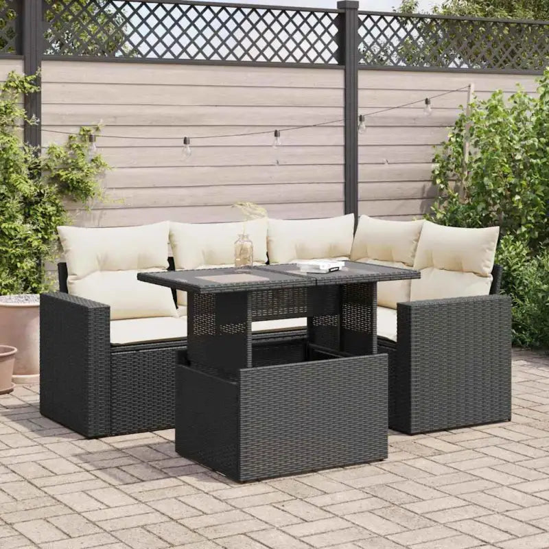 Tuinset met beige materiaal en gepoedercoat staal afmetingen - Zwart en crème / met opbergruimte - Tuinsets