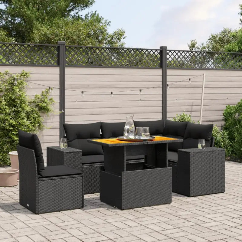 Tuinset met beige materiaal en gepoedercoat staal afmetingen - Zwart / Tafel + 3x hoek + 2x midden - Tuinsets