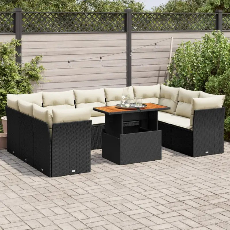 Tuinset met beige materiaal en gepoedercoat staal afmetingen - Zwart en crème / Tafel + 4x hoek + 5x midden - Tuinsets