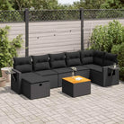 Tuinset met beige materiaal en gepoedercoat staal afmetingen - Zwart / Tafel + 3x midden + 3x hoek + voetensteun