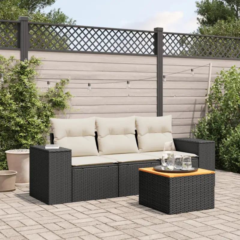 Tuinset met beige materiaal en gepoedercoat staal afmetingen - Zwart en crème - Tuinsets