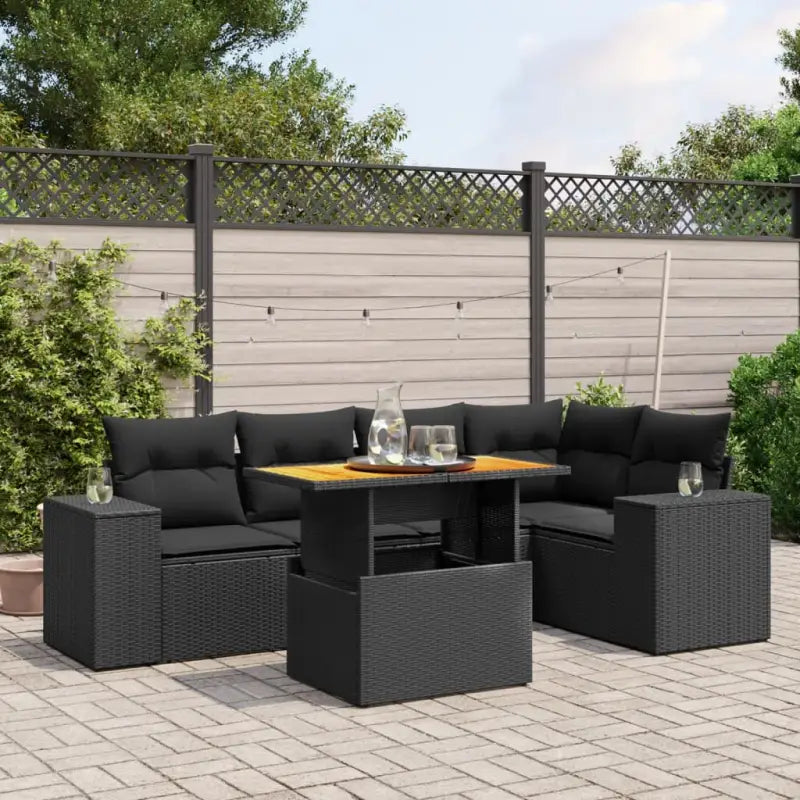 Tuinset met beige materiaal en gepoedercoat staal afmetingen - Zwart / 2x midden + 3x hoek + Tafel - Tuinsets