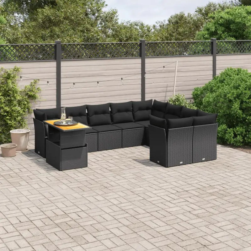 Tuinset met beige materiaal en gepoedercoat staal afmetingen - Zwart / Tafel + 5x midden + 4x hoek - Tuinsets