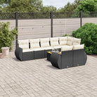 Tuinset met beige materiaal en gepoedercoat staal afmetingen - Zwart en crème / hoek + Tafel + 3x midden - Tuinsets