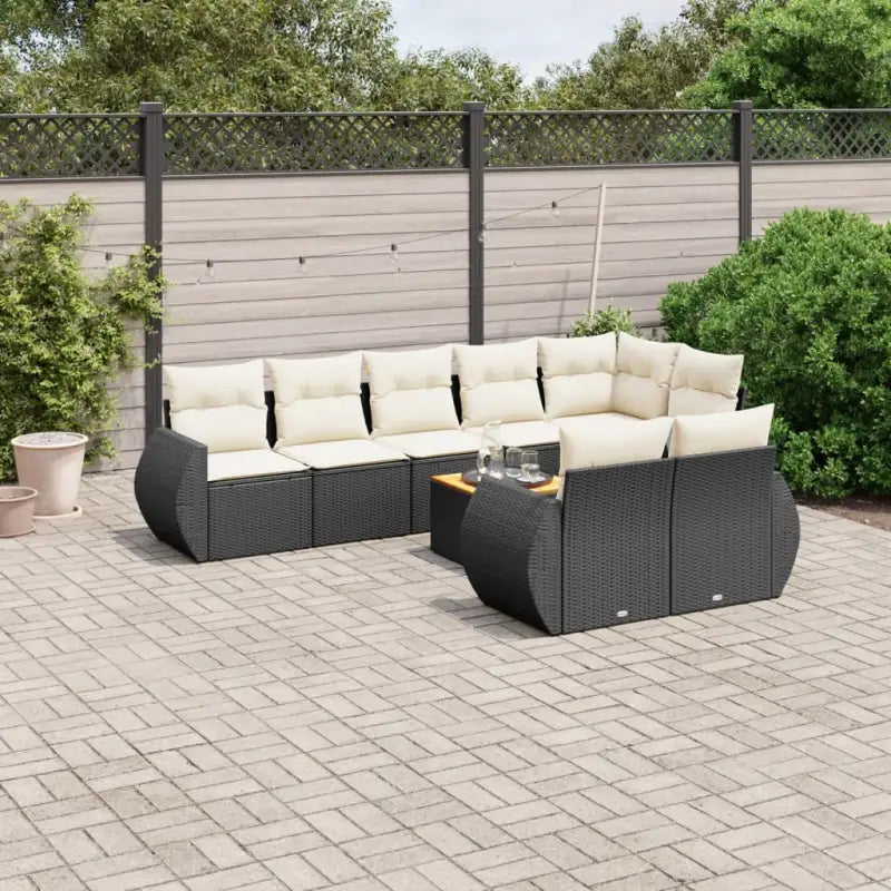 Tuinset met beige materiaal en gepoedercoat staal afmetingen - Zwart en crème / hoek + Tafel + 3x midden - Tuinsets