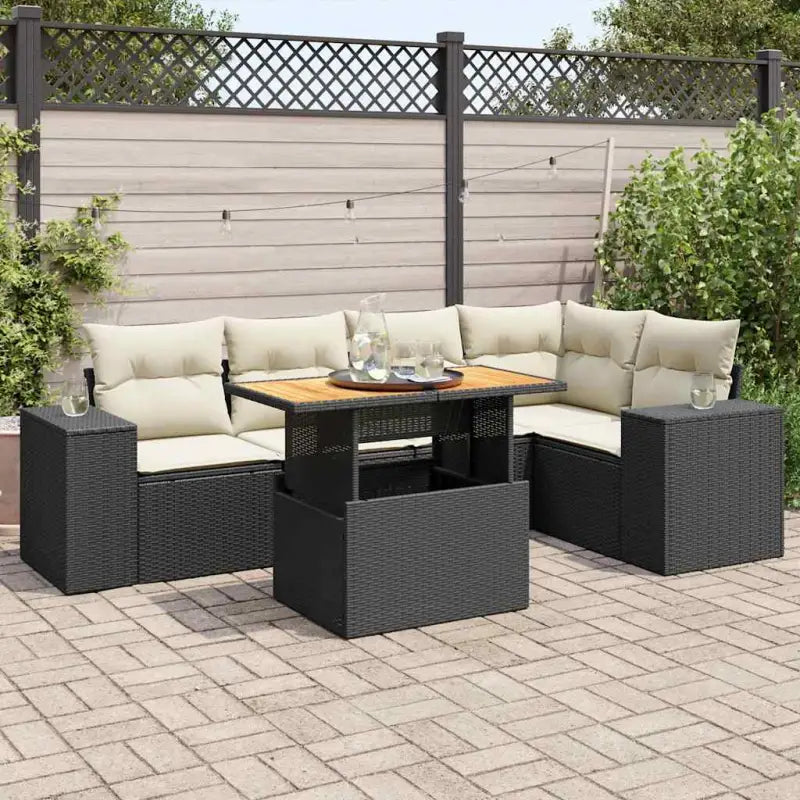 Tuinset met beige materiaal en gepoedercoat staal afmetingen - Zwart en crème / 3x hoek + Tafel + 2x midden - Tuinsets