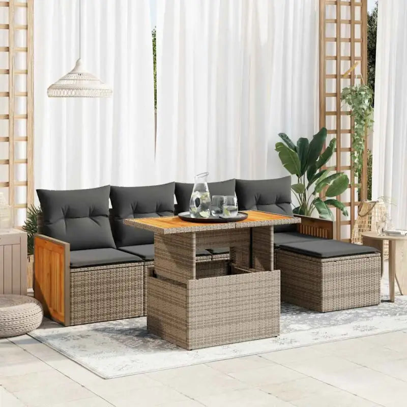 Tuinset met beige materiaal en gepoedercoat staal voor buiten ontspanning - Grijs / met opbergruimte - Tuinsets