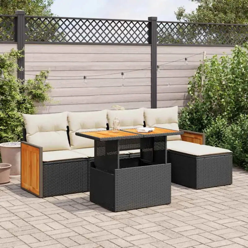 Tuinset met beige materiaal en gepoedercoat staal voor buiten ontspanning - Zwart en crème / met opbergruimte - Tuinsets
