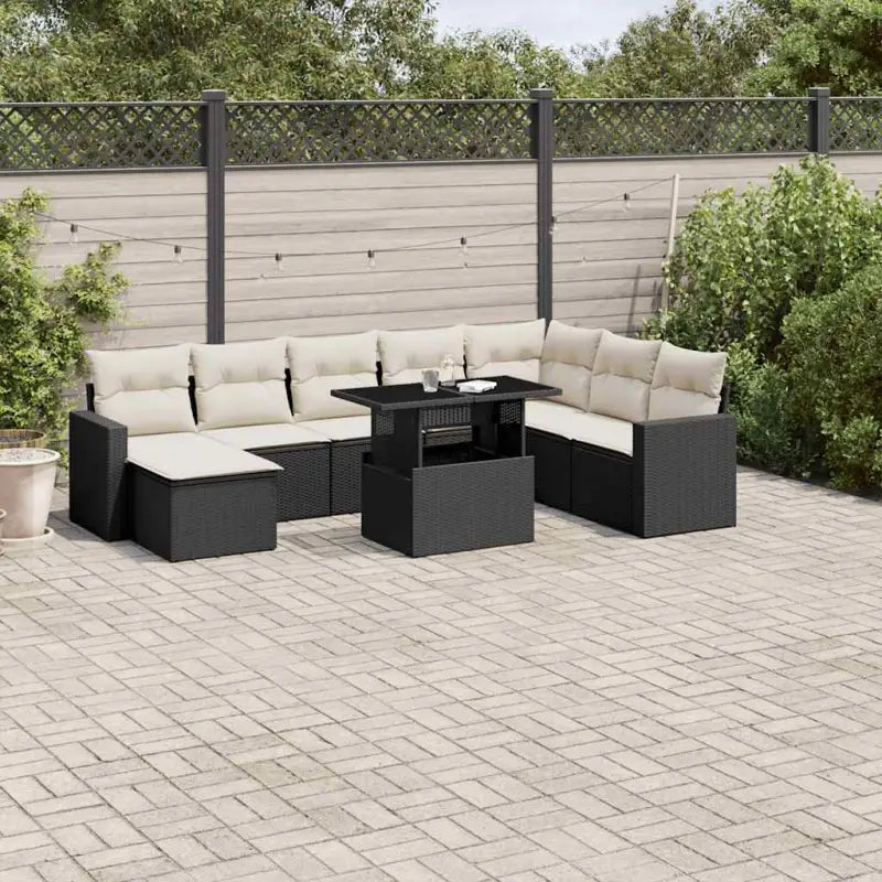 Tuinset met beige materiaal en gepoedercoat staal voor buitengebruik - Zwart en crème / zonder opbergruimte - Tuinsets