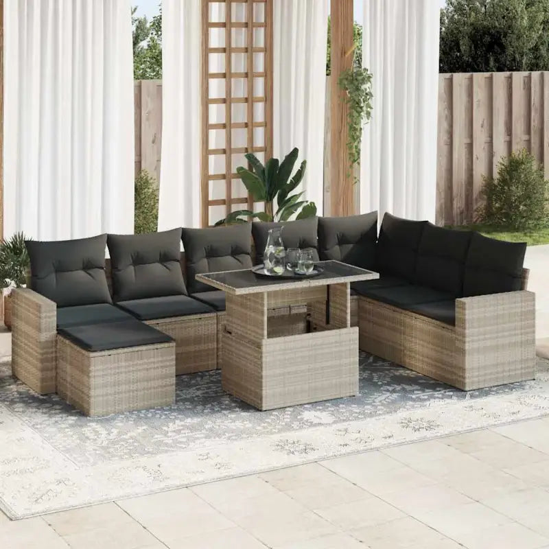Tuinset met beige materiaal en gepoedercoat staal voor buitengebruik - Lichtgrijs / met opbergruimte - Tuinsets