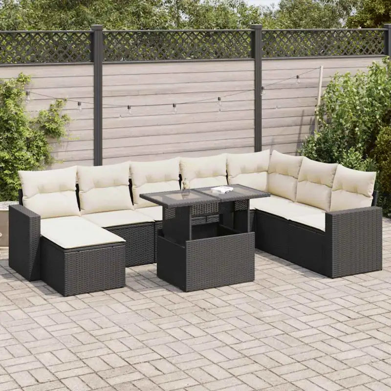 Tuinset met beige materiaal en gepoedercoat staal voor buitengebruik - Zwart en crème / met opbergruimte - Tuinsets