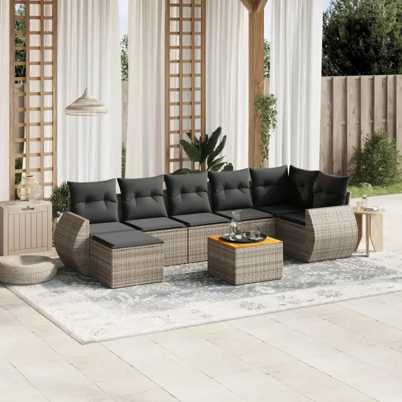 Tuinset met beige materiaal en gepoedercoat staal voor buitenplezier - Grijs / hoek + Tafel + 3x midden - Tuinsets