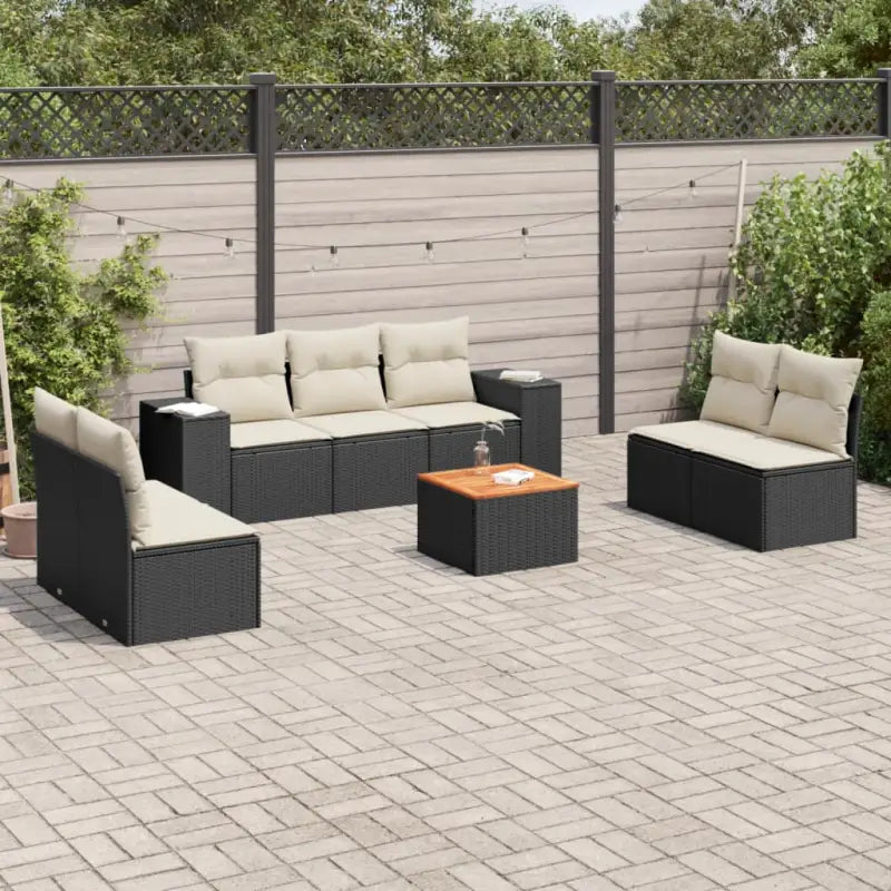 Tuinset met beige materiaal en gepoedercoat staal voor buitenplezier - Zwart en crème - Tuinsets