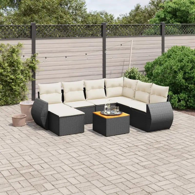 Tuinset met beige materiaal en gepoedercoat staal voor buitenplezier - Zwart en crème / Tafel + 3x midden + hoek