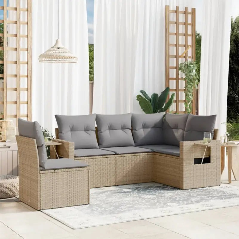 Tuinset met beige materiaal en gepoedercoat staal voor buitenplezier - Beige en grijs / Zonder tafel - Tuinsets