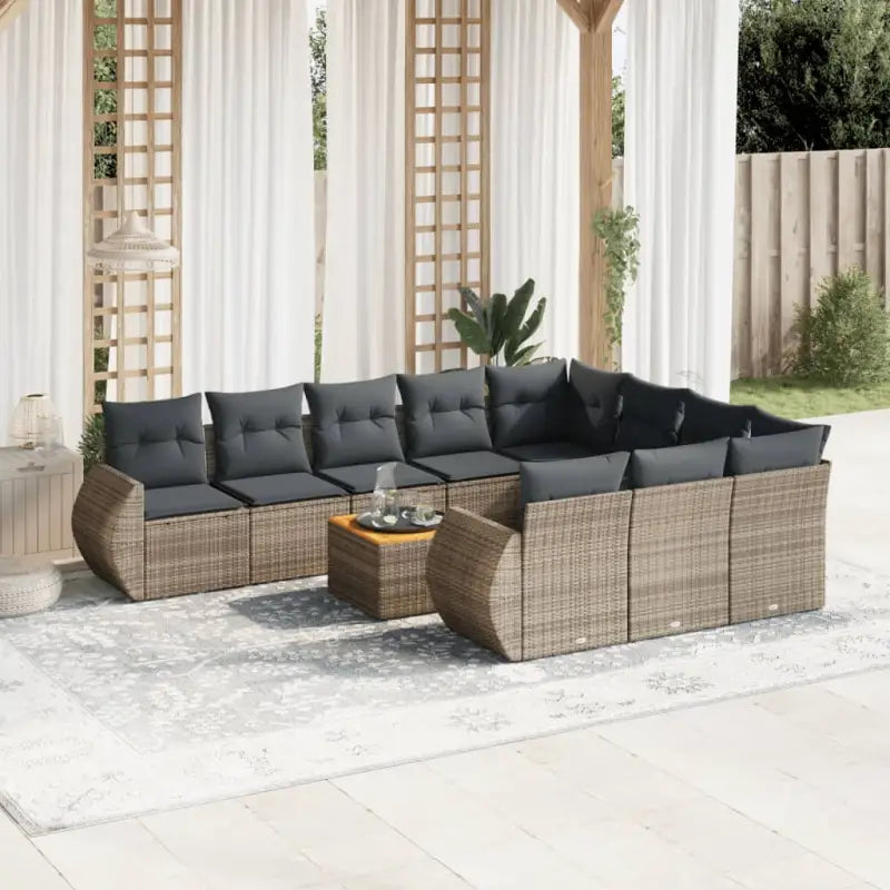Tuinset met beige materiaal en gepoedercoat staal voor comfortabel outdoor genieten - Grijs / Tafel + 6x midden + 2x