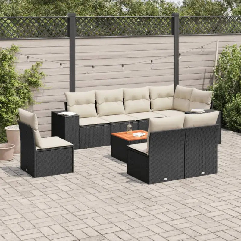 Tuinset met beige materiaal en gepoedercoat staal voor comfortabel buiten zitten - Zwart en crème - Tuinsets