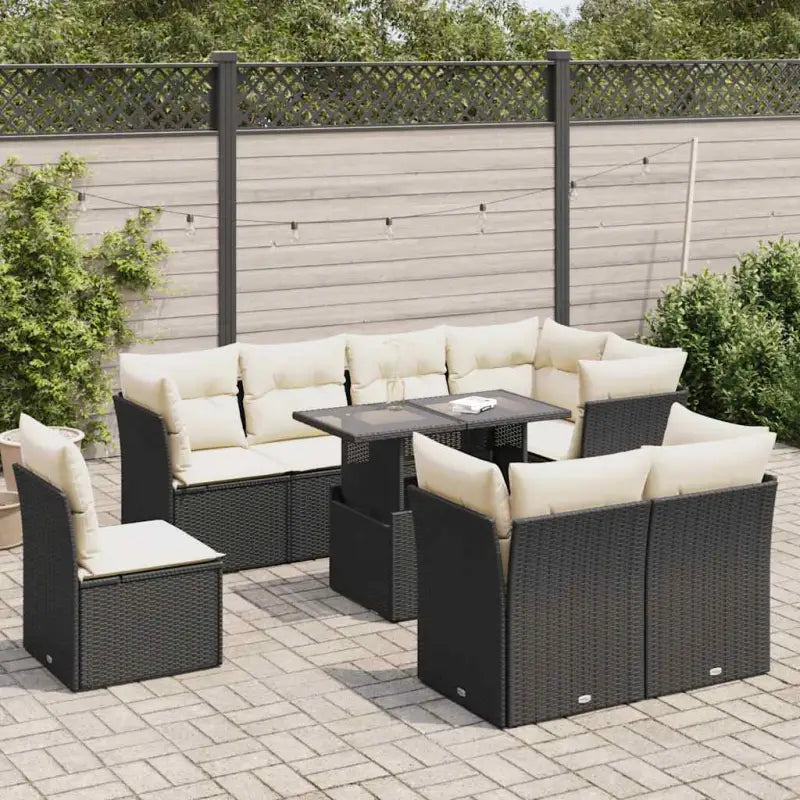 Tuinset met beige materiaal en gepoedercoat staal voor comfortabele buitenruimte - Zwart en crème / met opbergruimte