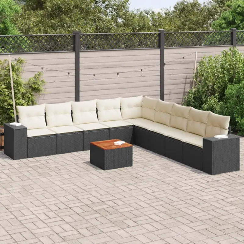 Tuinset met beige materiaal en gepoedercoaten staal voor buitenplezier - Zwart en crème - Tuinsets