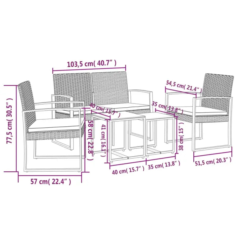 Tuinset met gepoedercoat staal afmetingen voor buitenplezier - Tuinsets