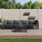 Tuinset met geweven stof en antraciet materiaal voor buitengebruik - Antraciet / 2x hoek + 2x midden + Tafel - Tuinsets