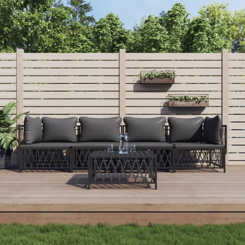 Tuinset met geweven stof en antraciet materiaal voor buitengebruik - Tuinsets