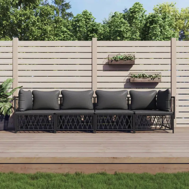 Tuinset met geweven stof en antraciet materiaal voor buitengebruik - Antraciet / 2x hoek + 2x midden - Tuinsets