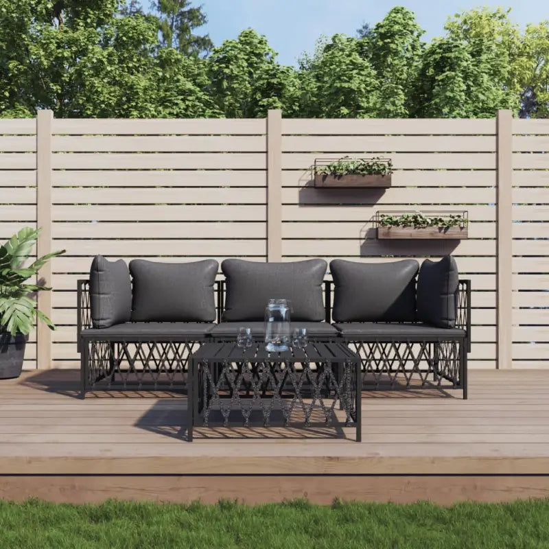 Tuinset met geweven stof en antraciet materiaal voor buitengebruik - Antraciet / 2x hoek + midden + Tafel - Tuinsets